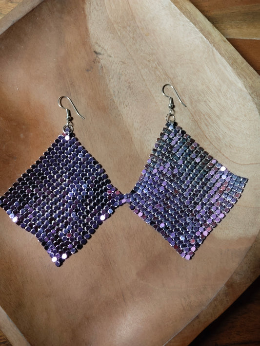 Violet & Green Dual Tone Metal Earrings