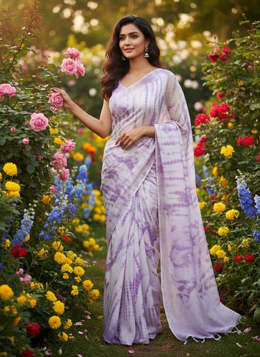 Lilac Mul Tie & Dye Saree
