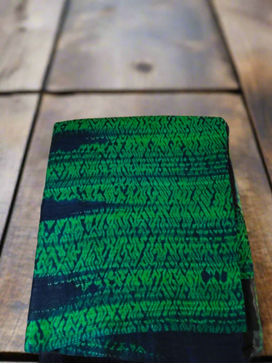 Green & Navy Blue Handwoven Matka Silk Shibori Saree