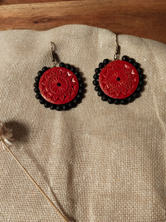 Maroon & Black Terracota Handcrafted Earrings