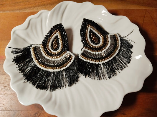 Black Fabric Frilled Earrings
