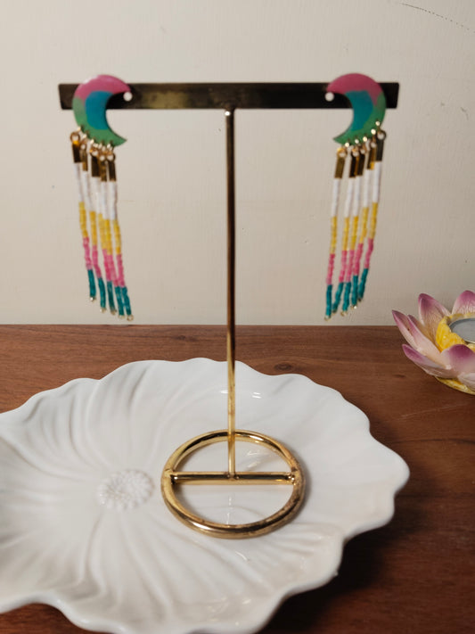 Multi Color Wood & Bead Boho Earrings