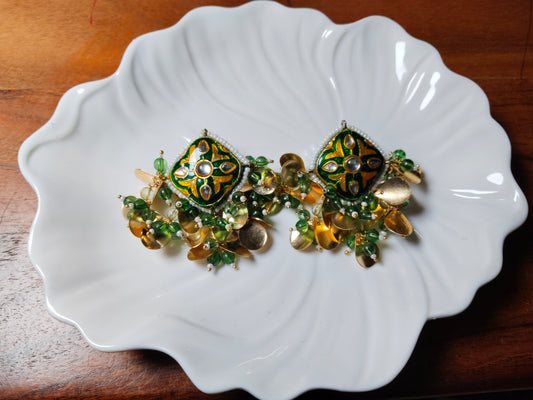 Green & Gold Mughal Theme Earrings