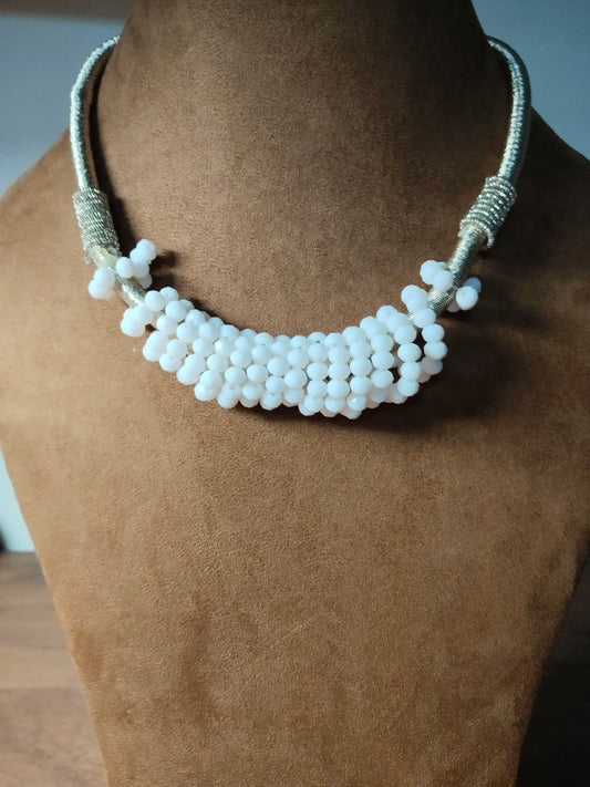 Light Pink Beaded & Gold Threaded Necklace