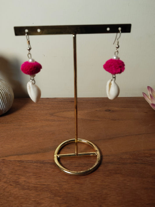 Shell Pink Pompom Earrings