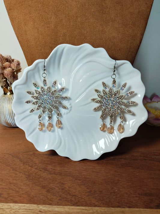 Light Brown Fabric Floral Pattern Earrings