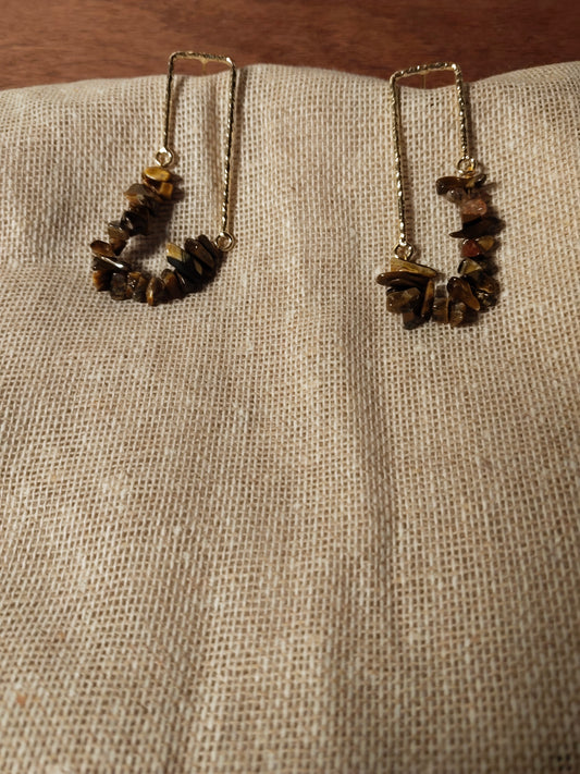 Textured Gold Tiger Eye Earrings