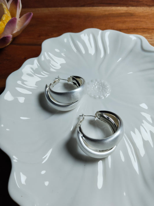 Rhodium Plated Matte Finish Hoop Earrings