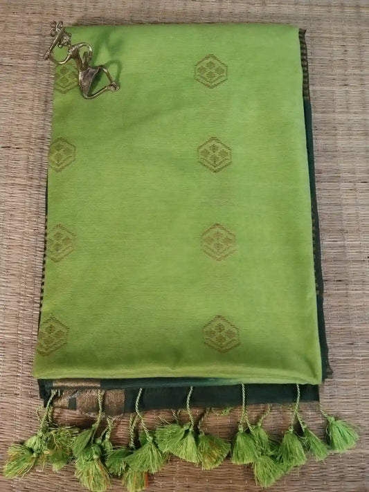 Pastel & Dark Green Cotton Viscose Saree