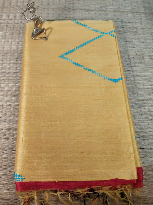 Sandal & Dark Pink Tussar Dupion Silk Saree