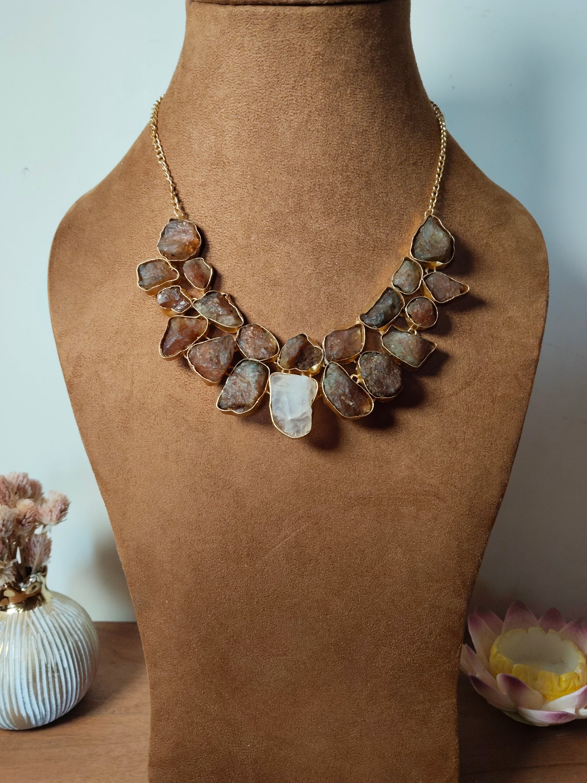 Brown & Ivory Raw Stone Necklace
