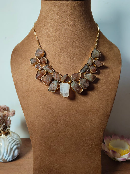 Brown & Ivory Raw Stone Necklace