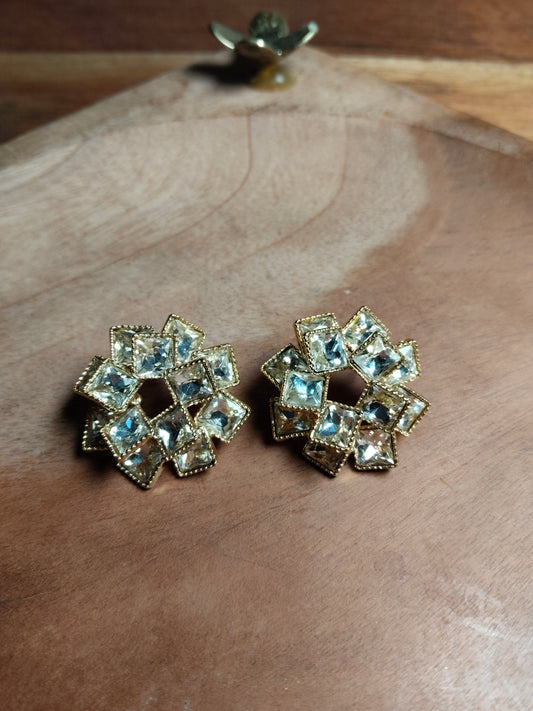 White Stones Studded Gold Plated Studs