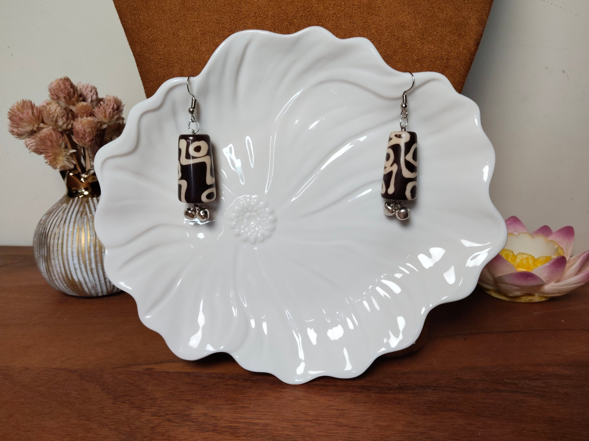 Light & Dark Brown Abstract Geometric Pattern Earrings