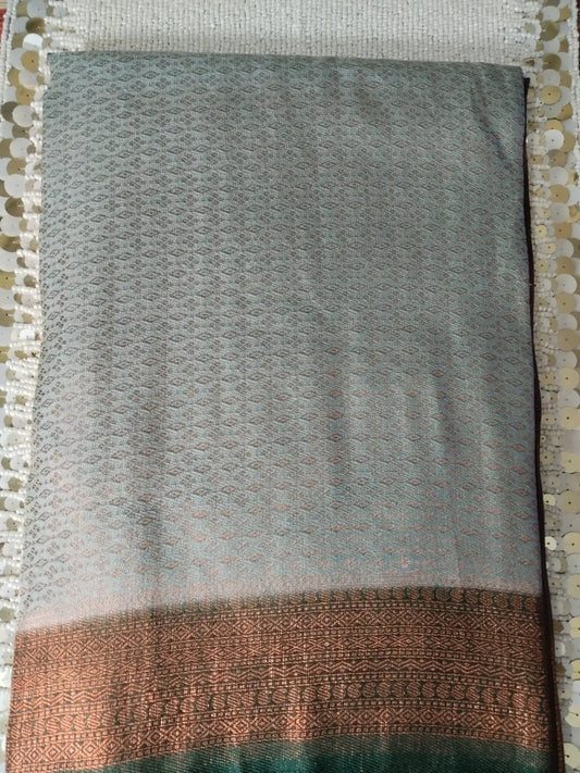 Green Soft Silk Saree with Copper Zari Work