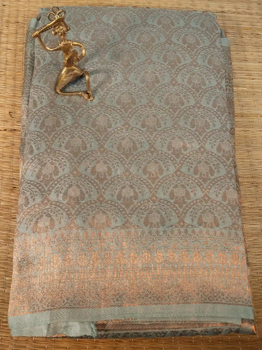 Pastel Blue Kubera Pattu Soft Silk Saree with Copper Zari Work