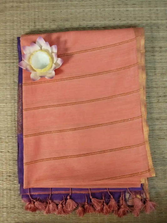 Peach & Violet Cotton Viscose Saree