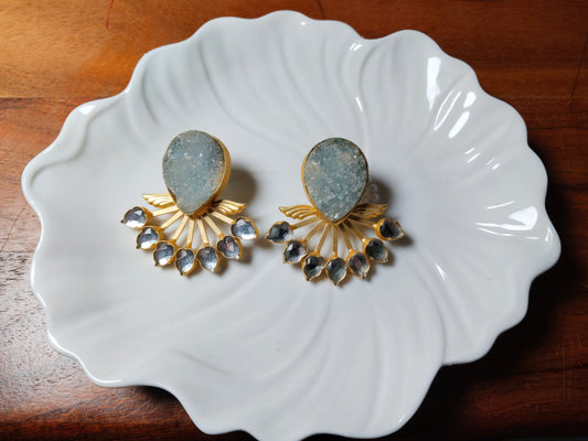 Light Blue Druzy Winged Earrings