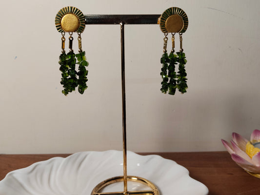 Green Beads Terracotta Handmade Statement Earrings