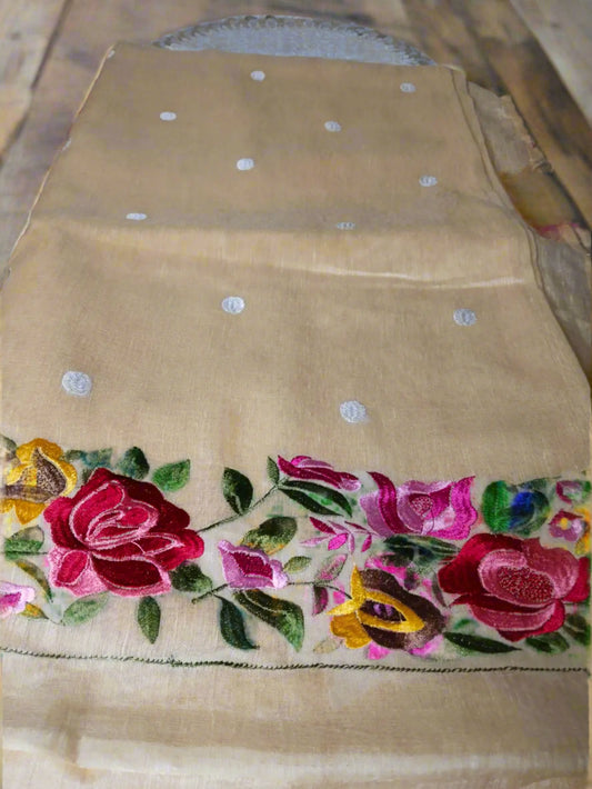 Ivory White Pure Linen by Mulberry Silk Saree