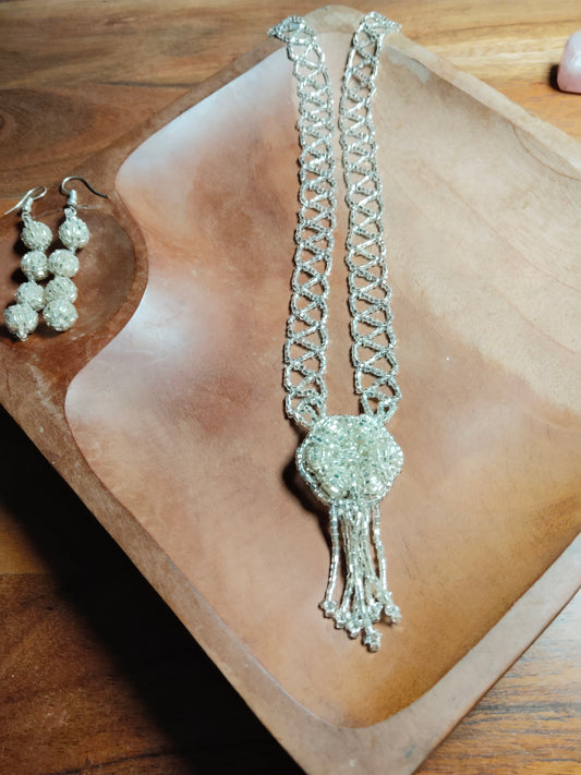 Silver Bead Work Necklace Set