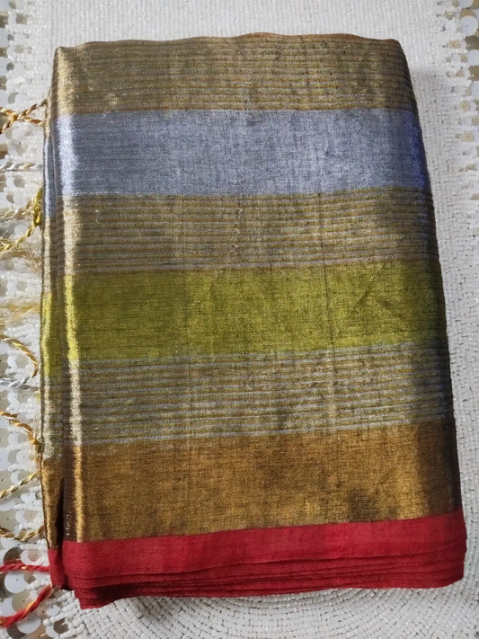 Silver, Green & Copper Tissue Saree