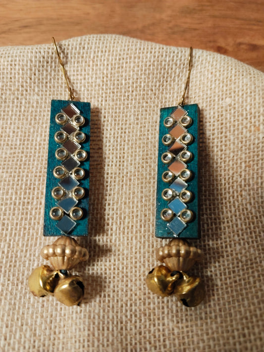Dark Teal Kundan Handmade Earrings