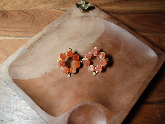 Carnelian Raw Stone Brass Gold Polished Earrings