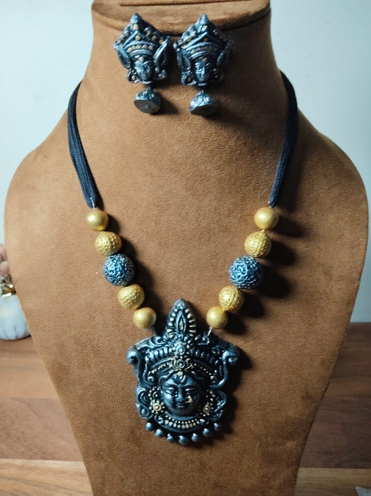 Silver Clay Goddess Durga Necklace Set