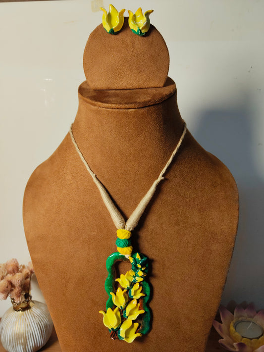 Yellow & Green Clay Handmade Necklace Set