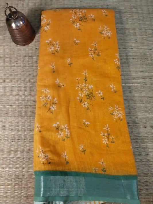 Orange Organic Linen Saree