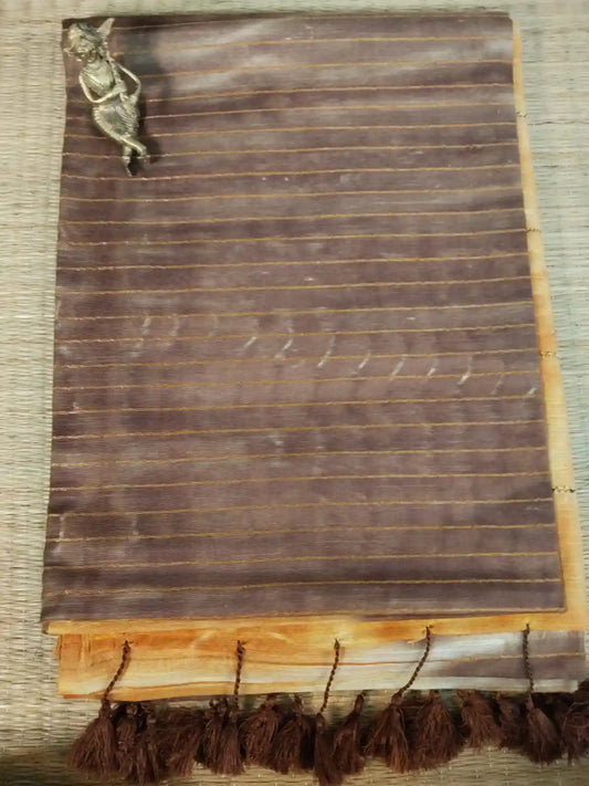 Brown & Beige Cotton Silk Saree