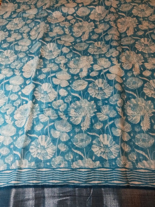 Light Blue Organic Linen Saree