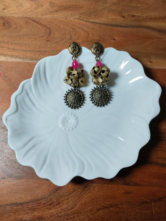 Brass Ghungroo Statement Earrings