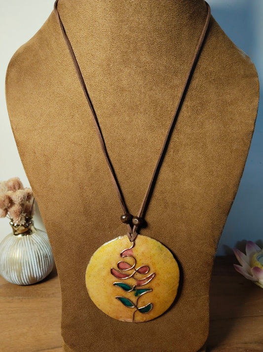 Copper Patwa Orange Enamel Handcrafted Tree Pendant Chain