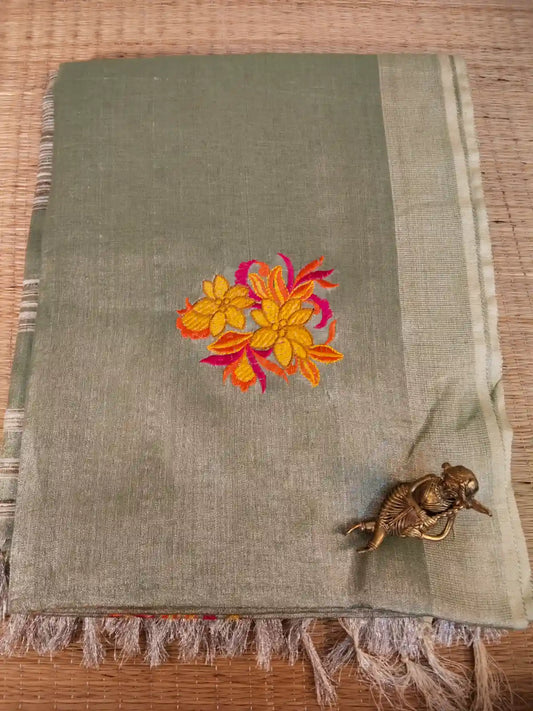 Silver Embroidered Zari Linen Saree
