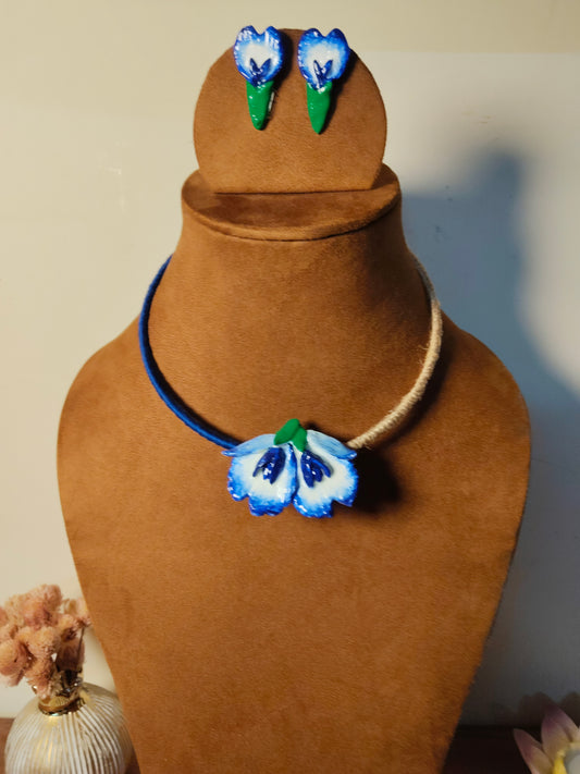 Blue Aparajita Clay Hansuli & Studs