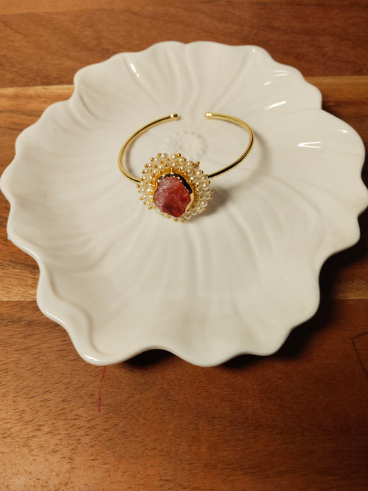 Carnelian Raw Stone Pearl Bead Bangle