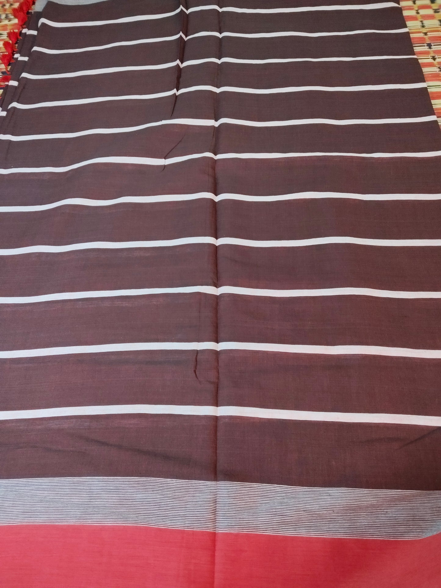 Dark Maroon & Red Handloom Cotton Saree