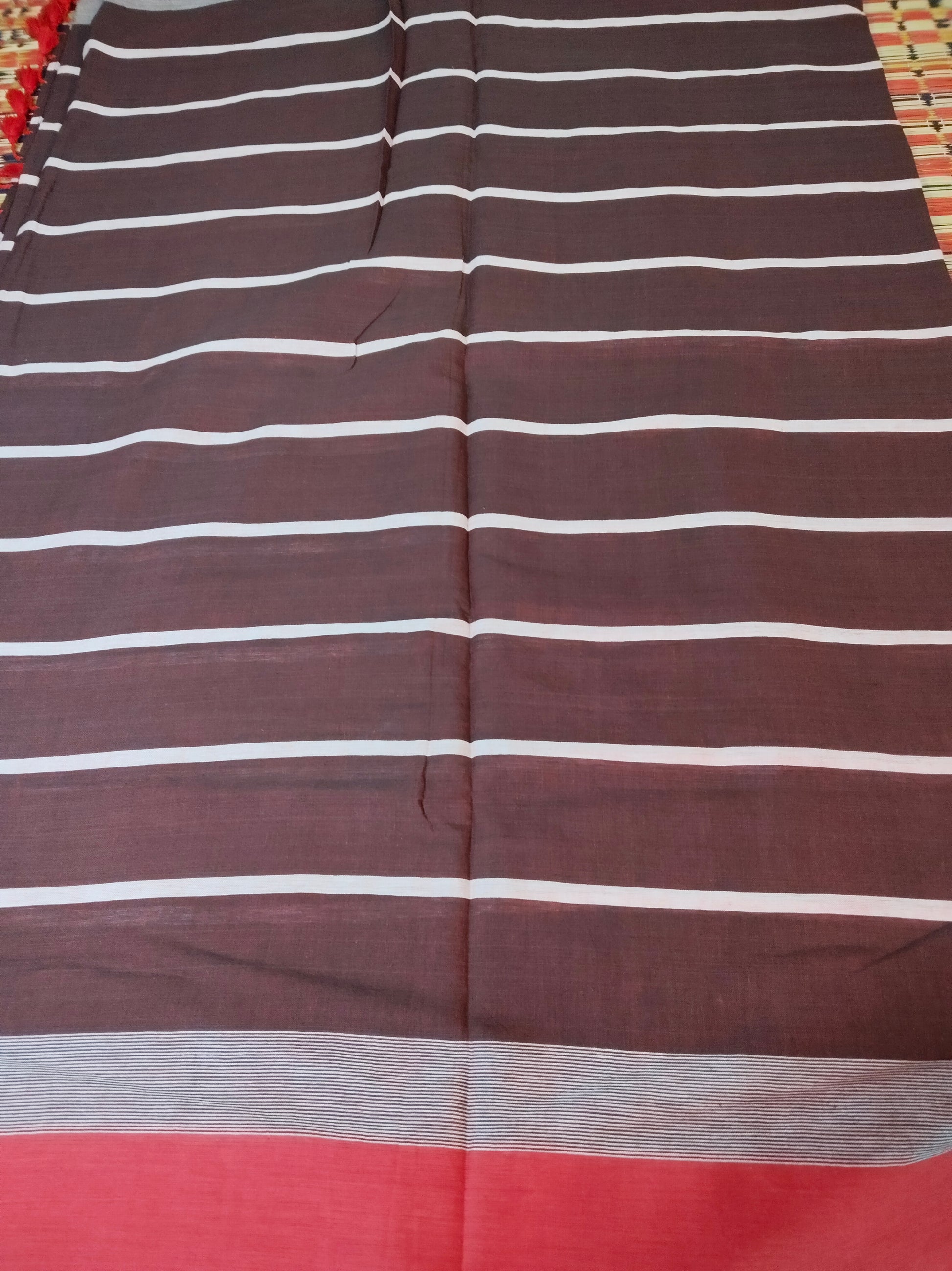 Dark Maroon & Red Handloom Cotton Saree