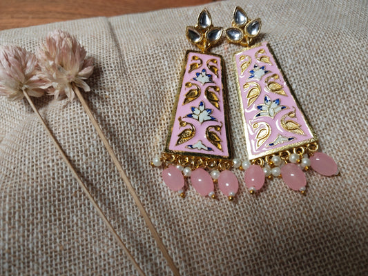 Pink Enamel Long Earrings