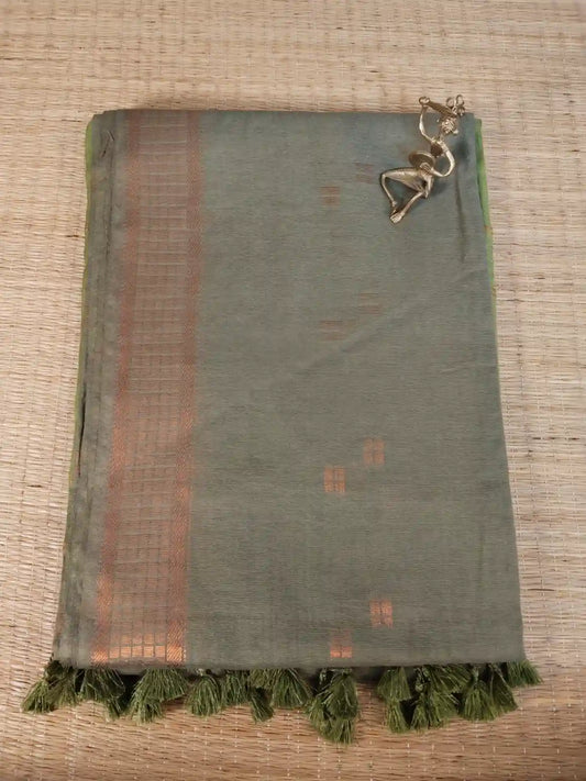 Olive Green Cotton Viscose Saree