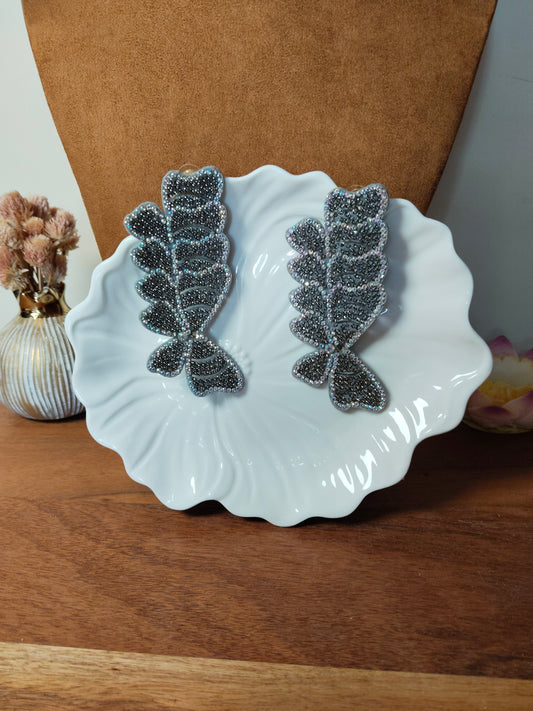 Gray & White Fabric Handmade Earrings