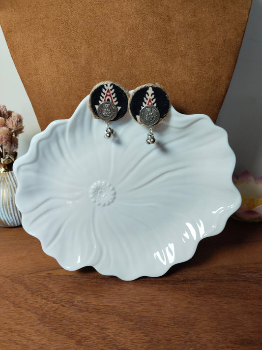 Black & Beige Fabric and Coin Handmade Earrings