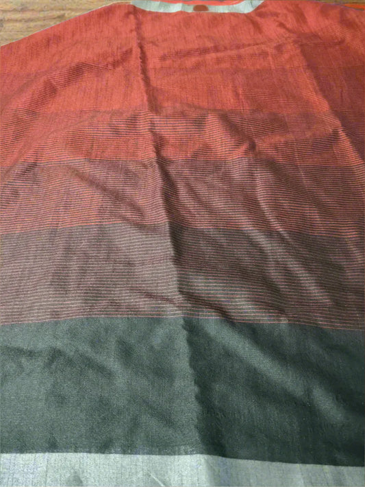🎁 Black & Red Linen Blend Striped Saree (100% off)