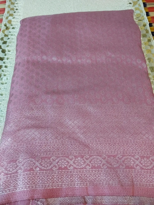 Onion Pink Soft Silk Saree with Silver Zari Work