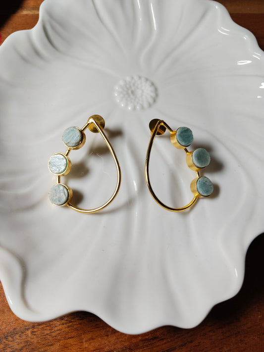 Sea Green Gold Polished Oval Earrings