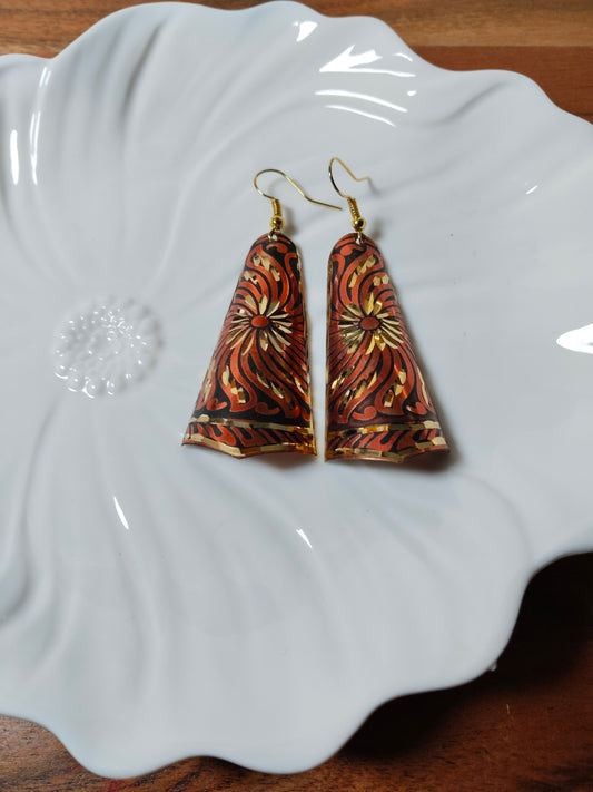Copper Shaded Carved Metal Danglers