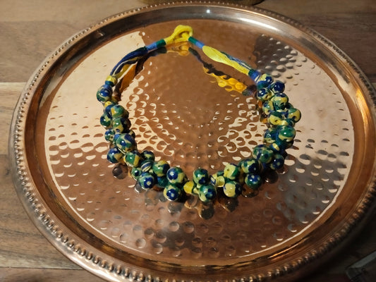 Blue Yellow Green Pottery Beaded Necklace