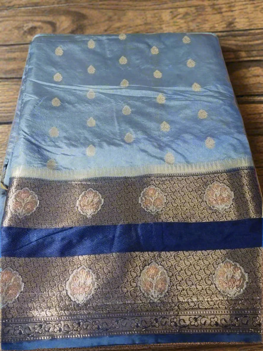 Blue Semi Silk Saree with Zari Buti